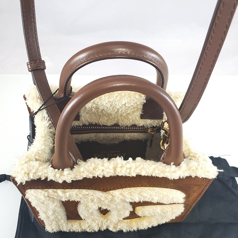 NWD$1645 Dolce & Gabbana Logo DG Faux Suede & Shearling Mini Crossbody Tote Bag - Picture 8 of 16